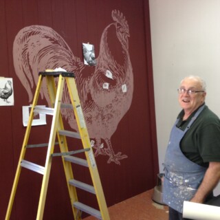 Painting barn door in process