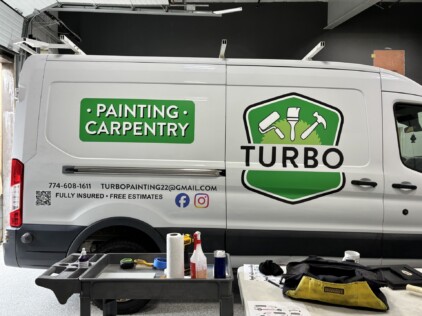 Truck lettering plymouth south shore zebra visuals Turbo in the shop