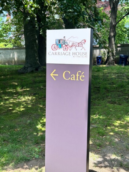 Carriage House at The Elms Cafe sign