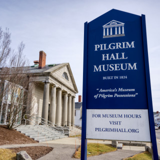 Pilgrim Hall Carved Wood Sign Downtown Plymouth by Zebra Visuals