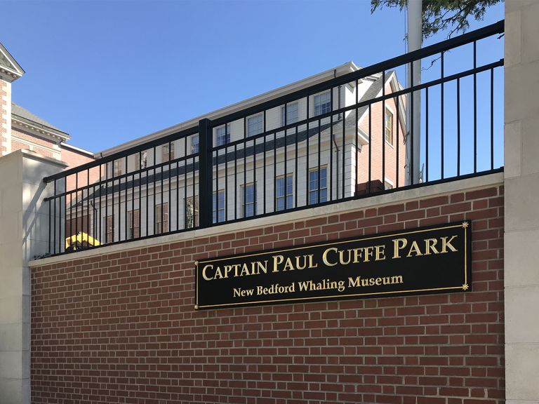 Cuffe Park carved sign New Bedford Whaling Museum