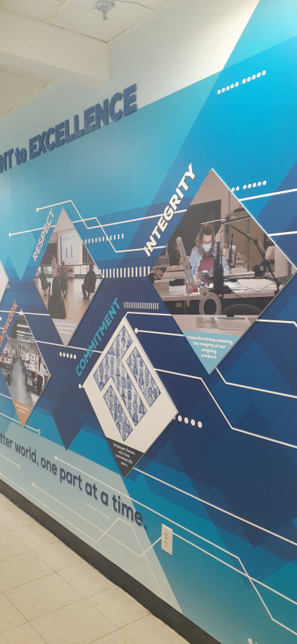 Interior wall graphics with dimensional letters